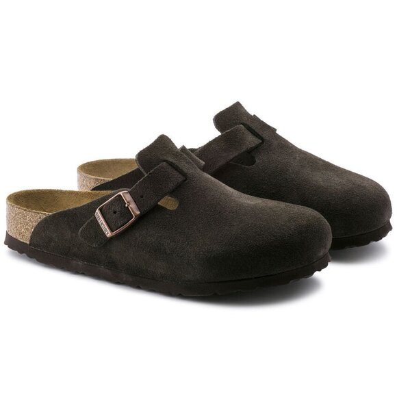 Birkenstock Boston Soft Footbed Suede Leather Clog Sandals - Mocha